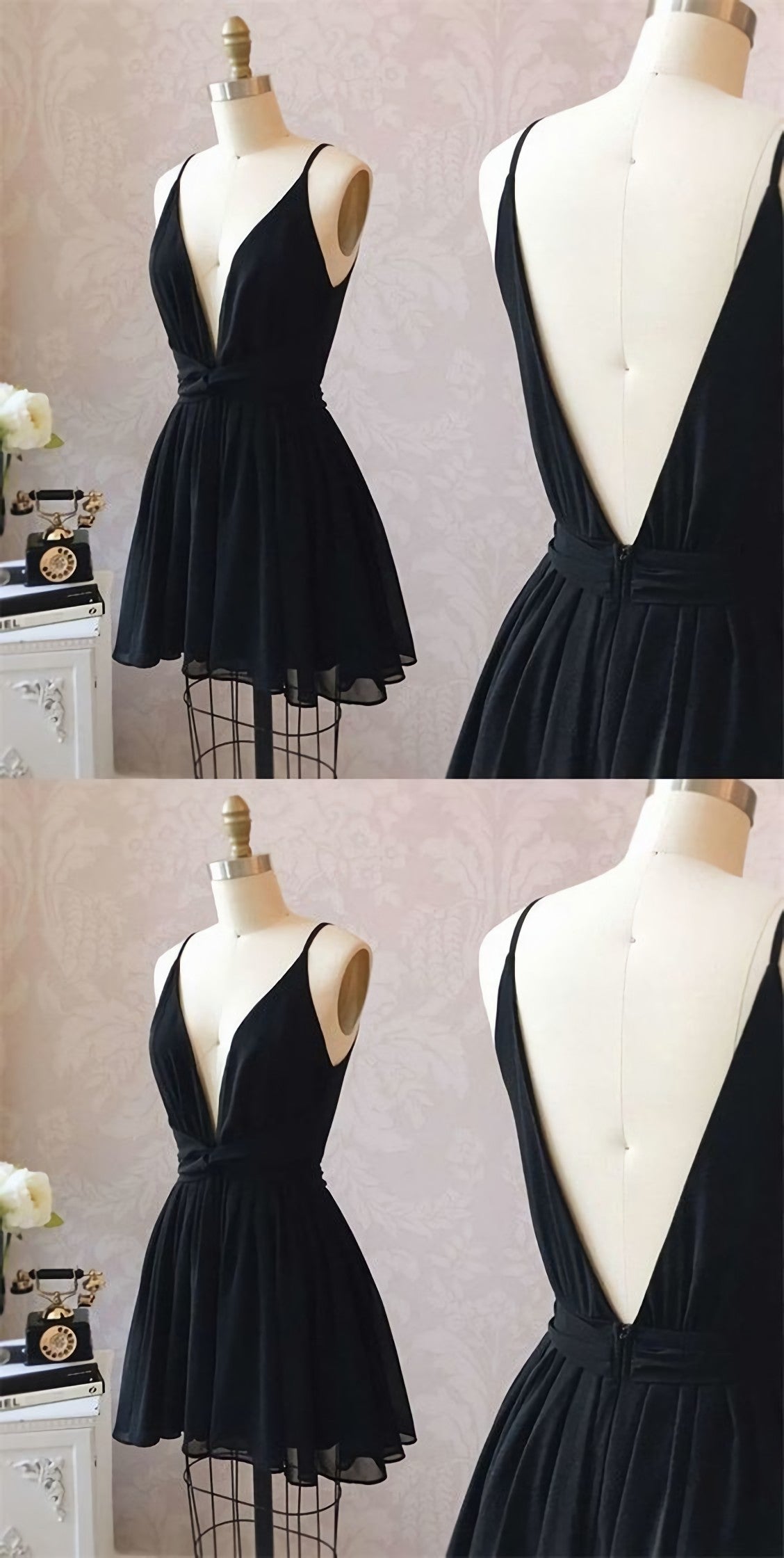 Prom Dress Aesthetic, Cute Black Chiffon Short Little Black Homecoming Dresses