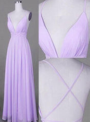 Prom Dresses Ball Gown, Lavender Chiffon Cross Back V Neckline Prom Gowns Chiffon Fashion Junior Prom Dress