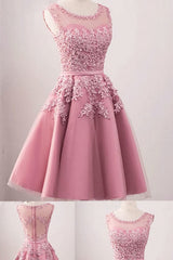 Night Dress, elegant Pink Tulle Short Appliques Girl Homecoming Dresses