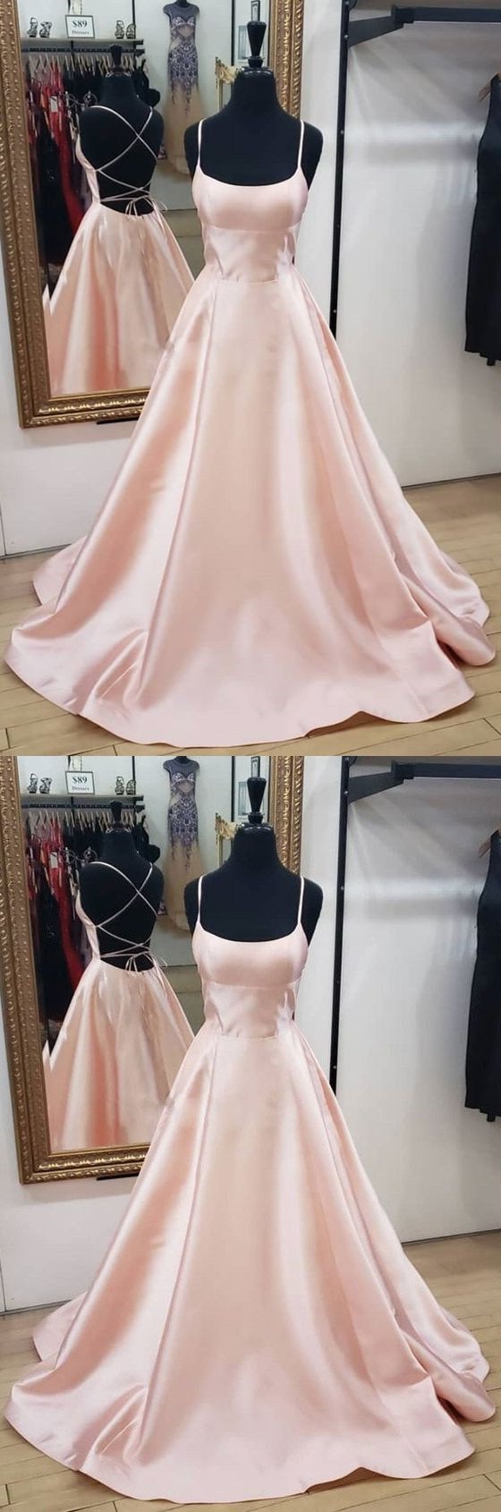 Prom Dresses 2036 Cheap, Simple Pink Satin Long Prom Dress, Pink Evening Dress