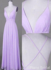 Prom Dress Long, Lavender Chiffon Cross Back V Neckline Prom Gowns Chiffon Fashion Junior Prom Dress