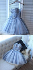 Prom Dresses Size 27, A Line Sweetheart Spaghetti Straps Tulle Homecoming Dresses With Appliques