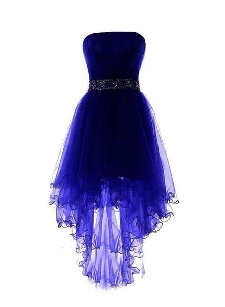 Prom Dress With Pockets, Royal Blue Tulle High Low Scoop Homecoming Dresses, Blue Party Dress