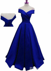 Prom Dresses For Brunettes, Royal Blue Satin Floor Length Formal Gown Prom Dress, 2024 Blue Party Gown