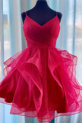 Functional Dress, Princess Red with Ruffles Short 2024 Homecoming Dresses