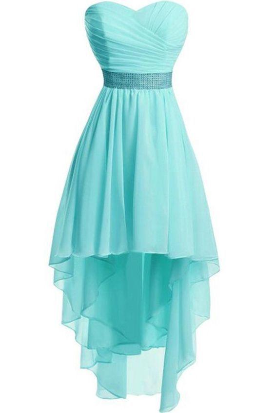 Prom Dress For Teens, Women Strapless Lace Up Back Sexy High Low Chiffon Dress