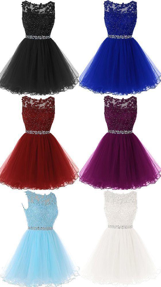 Prom Dresses Off Shoulder, A Line Sleeveless Lace Rhinestone Short Cocktail Party Dress
