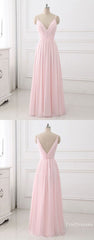 Long Dress Outfit, pink v neck chiffon long prom dress evening dress