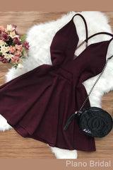 Prom Dresses Casual, A Line Homecoming Dresses, Sexy A Line Deep V Neck Open Back Short Homecoming Cocktail Party Dresses