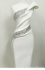 Prom Dresses Long, Glam White Dress With Diamonds Floor Length Prom Dress