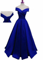 Prom Dress Fitted, Royal Blue Satin Floor Length Formal Gown Prom Dress, 2024 Blue Party Gown