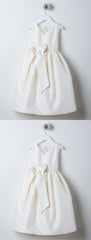 Prom Dresses Country, Simple Ivory V Neck Sleeveless A Line Satin Flower Girl Dresses With Bowknot