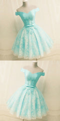 Prom Dresses Outfits, Green Off The Shoulder Appliques Short Homecoming Dress