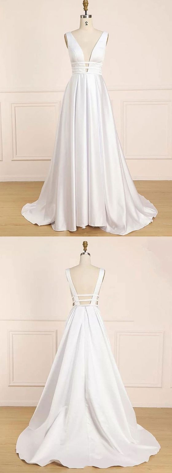 Prom Dresses Long Formal Evening Gown, Simple V Neck Satin Long Prom Dress, Evening Dress