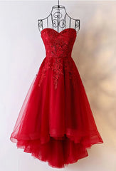Black Formal Dress, Beautiful Tulle High Low Simple Red Lace-up Back Homecoming Dresses