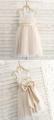 Prom Dresses For Warm Weather, A Line Spaghetti Straps Light Champagne Flower Girl Dress With Lace