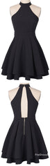 Prom Dress Sleeve, charming black halter homecoming dresses sleeveless mini prom homecoming dress