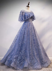 Wedding Dresses Tulle, Glam Blue Off Shoulder Lace-up Long Evening Dresss Party Dress, Blue Wedding Party Dress Prom Dresses