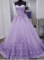 Evening Dress Store, Glam Light Purple Sweet 16 Gown Tulle with Lace Applique, Lavender Tulle Formal Gowns