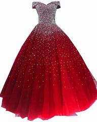 Party Dresses Online, Glam Sequins Off the Shoulder Ball Gown Sweetheart Gowns, Quinceanera Dress