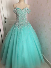 Party Dress Ideas, Glam Sequins Off the Shoulder Ball Gown Sweetheart Gowns, Quinceanera Dress