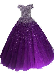 Party Dress Idea, Glam Sequins Off the Shoulder Ball Gown Sweetheart Gowns, Quinceanera Dress
