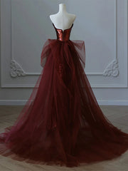 Glam Wine Red Sequins och Tulle Long Party Dress, Wine Red Evening Dress Prom Dress