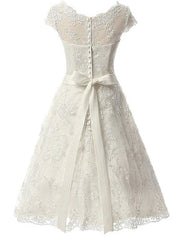 Wedding Dress Fabric, Glamorous Cap Sleeves Covered Button Ribbon Wedding Dresses