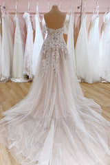 Wedding Dresses Princess, Glamorous Long Mermaid Bateau Appliques Lace Tulle Wedding Dress
