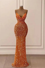 Evening Dresses Elegant, Glamorous Long Mermaid Spaghetti Straps Sequined Formal Prom Dresses
