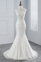 Wedding Dress Classic, Glamorous Long Mermaid Tulle Appliques Lace Wedding Dress