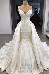 Wedding Dress Ball Gown, Glamorous Mermaid Sleeveless Lace Wedding Dress Overskit