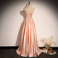 Bridesmaid Dresses Wedding, Glamorous Strapless Pink Satin Long Party Dress Formal Prom Dresses
