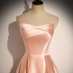 Bridesmaid Dresses Long, Glamorous Strapless Pink Satin Long Party Dress Formal Prom Dresses