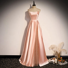 Bridesmaid Dress Colors, Glamorous Strapless Pink Satin Long Party Dress Formal Prom Dresses