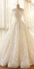 Wedding Dresses Tops, Glamour Modest Jewel Neck Modest Long Sleeve A Line Wedding Dress