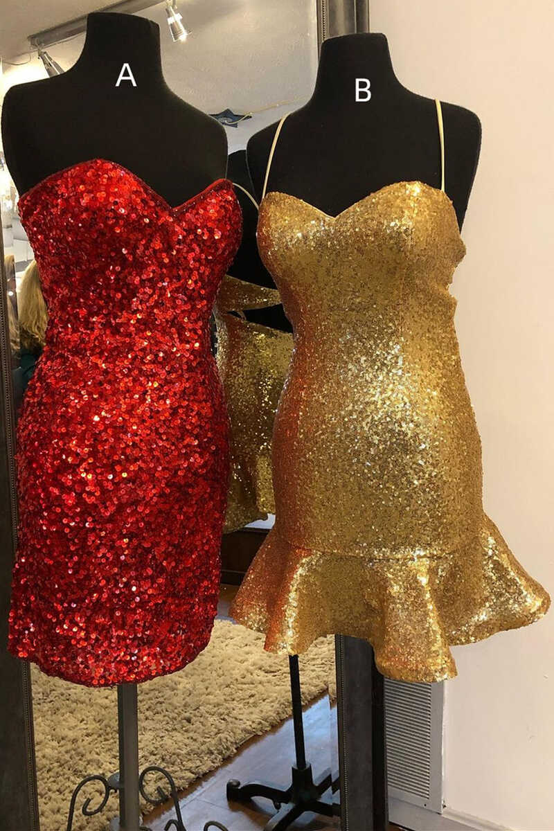Pleated Dress, Glitter Gold Sequins Sweetheart Mini Homecoming Dress