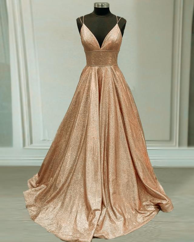 Prom Dress Online, Glitter Prom Dresses V Neck Multi Straps