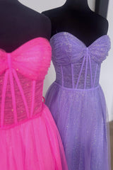 Open Back Prom Dress, Glitter Sweetheart Sheer Corset A-Line Long Prom Dress