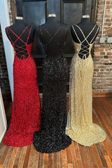Bridesmaids Dress Cheap, Glitters Mermaid Sequin Long Formal Dress with Slit,Best Prom Dresses