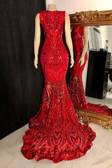 Bridesmaid Dresses 2029, Glittery Long Red Mermaid Sleeveless Prom Dresses Sequin