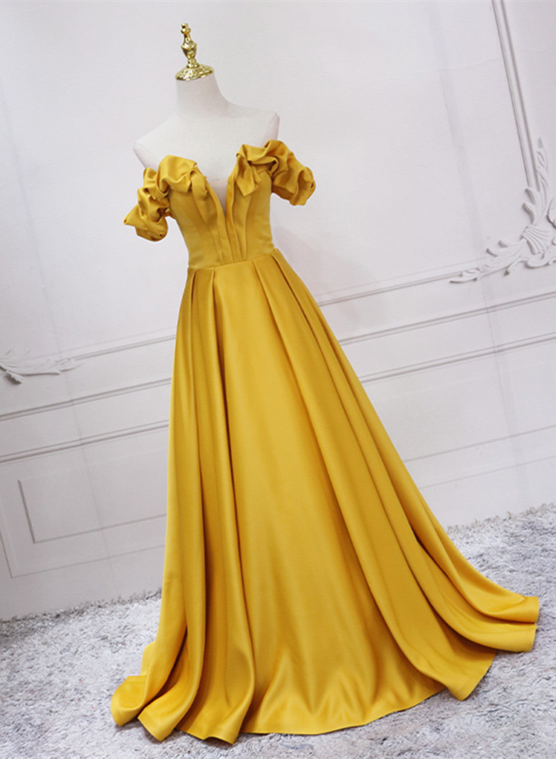 Party Dress Inspo, Gold Satin A-line Sweetheart Long Junior Prom Dress, Floor Length Satin Evening Dress