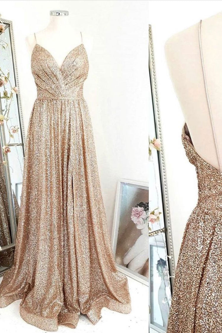 Black Bridesmaid Dress, Gold sequin long prom dress gold evening dress