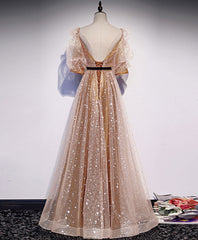 Formal Dress Idea, Gold Tulle Long Prom Dress, A line Gold Formal Graduation Party Dress