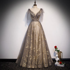 Sundress, Gorgeous A-line V-neckline Long Party Dress Prom Dress, Lace Evening Dresses