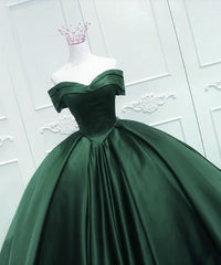 Prom Dresses With Shorts Underneath, Gorgeous Ball Gown Green Satin Quinceanera Dress, Green Sweetheart Formal Dress