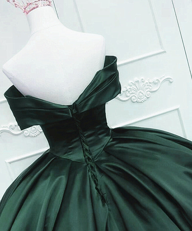 Prom Dresses 2021 Red, Gorgeous Ball Gown Green Satin Quinceanera Dress, Green Sweetheart Formal Dress