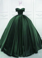 Prom Dresses 2022 Black, Gorgeous Ball Gown Green Satin Quinceanera Dress, Green Sweetheart Formal Dress