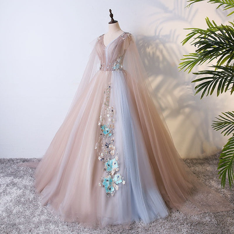 Party Dress Europe, Gorgeous Ball Gown Tulle V-neckline Long Party Gown, New Prom Dress
