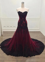 Prom Dresses Inspired, Gorgeous Black and Wine Red Mermaid Long Evening Gown Party Dress, Sweetheart Lace Formal Dresses